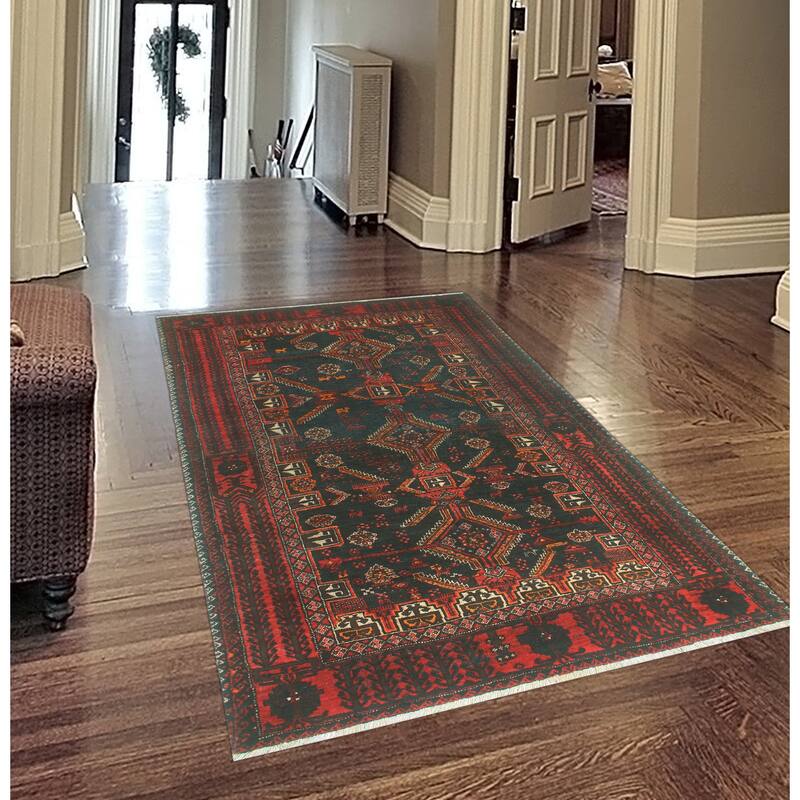 Fine Vintage Distressed Annahi Charcoal/Red Runner - 3'2" x 5'9"