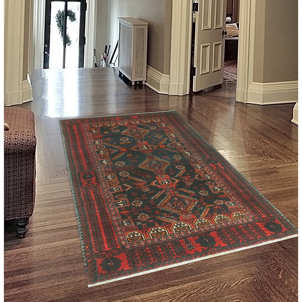 Fine Vintage Distressed Annahi Charcoal/Red Runner - 3'2" x 5'9"