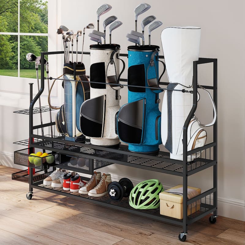 Moasis 5 Golf Bag Organizer for Garage,Golf Bag Stand Holder with Wheels