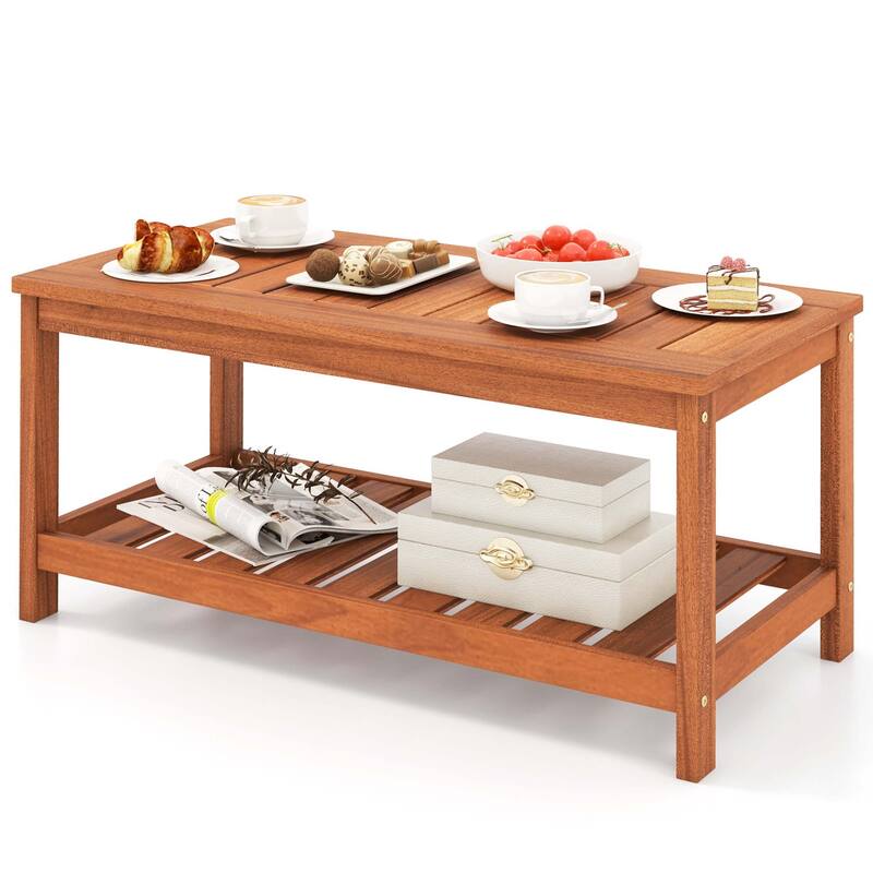 Costway Patio Coffee Table 2-Tier Outdoor Side Rectangle Side Table - See Details - Natural - See Details