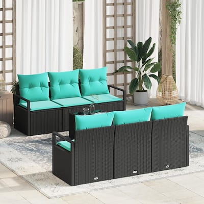vidaXL 7 Garden Sofa Set with Cushions Black Poly Rattan - 68.9 x 24.4 x 27.2