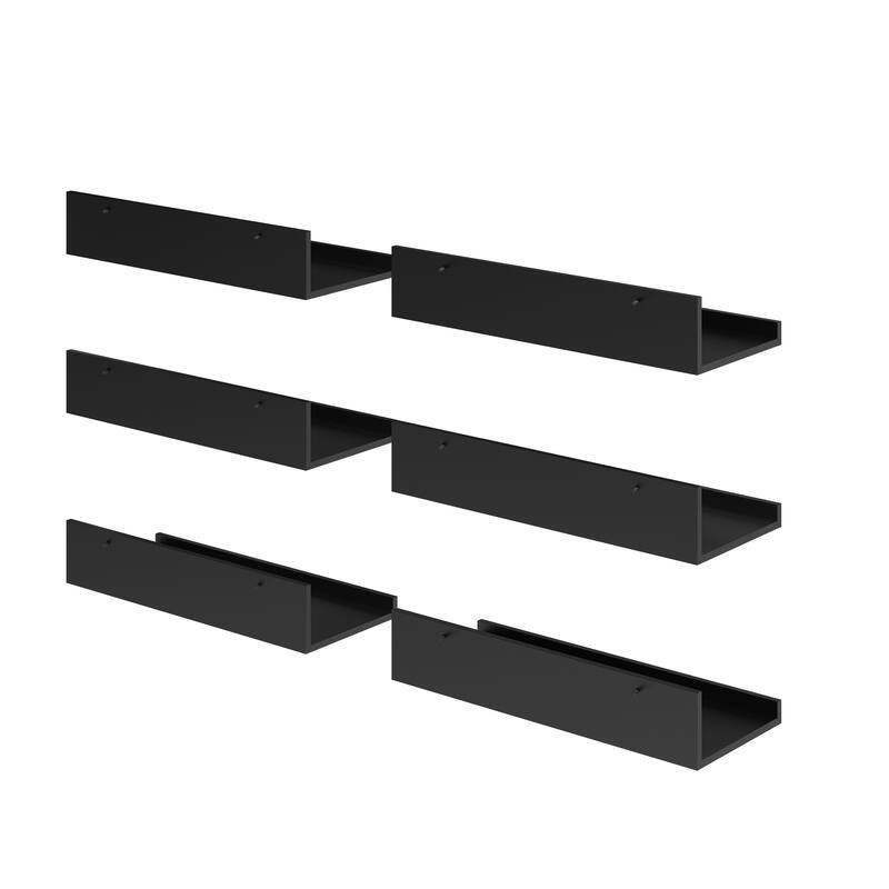 Homy Casa U-Shaped Wall-Mounted Floating Shelf Set of 6, Black & BR