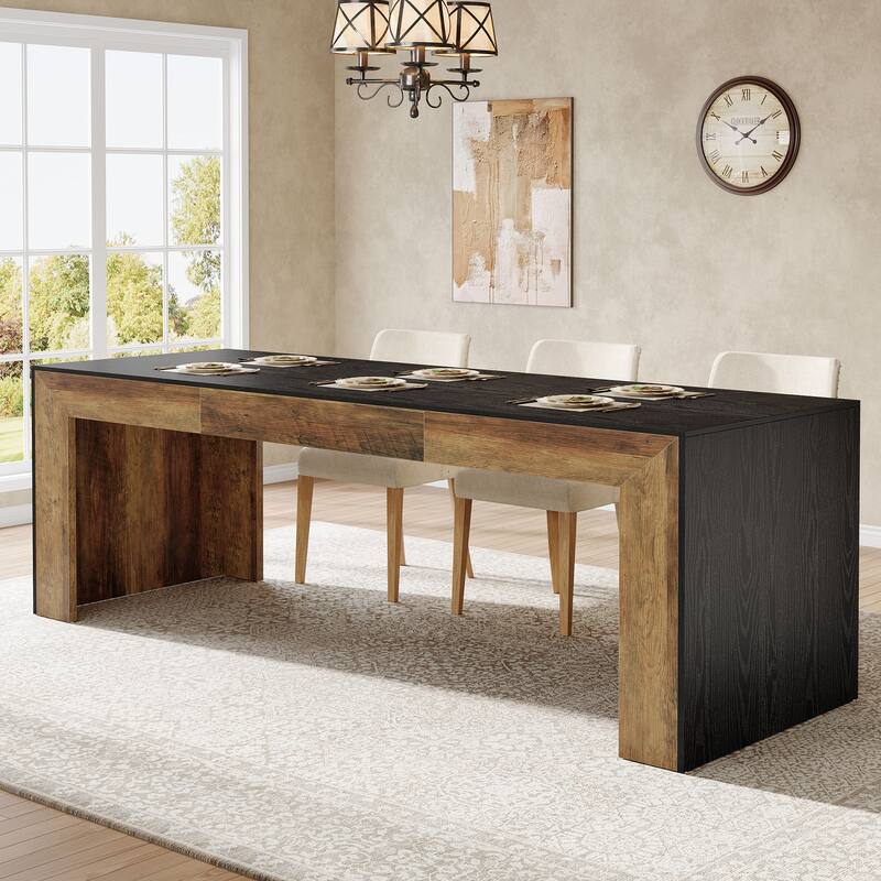 Dining Table for 6-8 People, 78.7-Inch Rectangular Kitchen Table - Brown