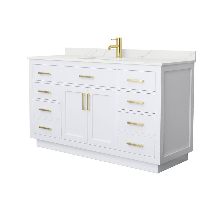 Beckett TK 60-inch Single Vanity, Single Hole Quartz Top - White, Gold Trim, Giotto Quartz Top