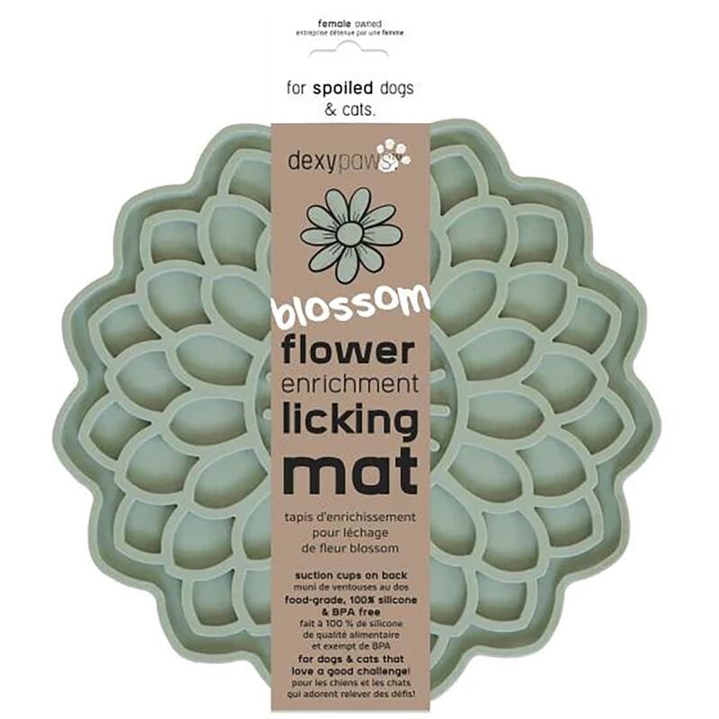 Dexypaws: Enrichment Lick Mat: Sage Green Blooming Blossom - Grooved Silicone - Sage Green - Sage Green