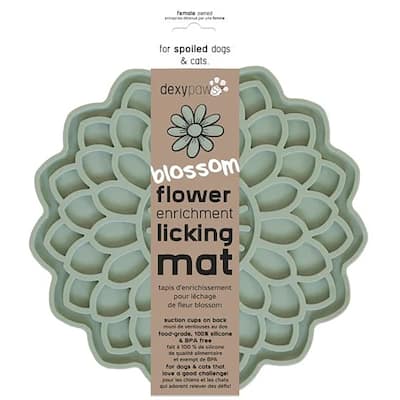 Dexypaws: Enrichment Lick Mat: Sage Green Blooming Blossom - Grooved Silicone - Sage Green
