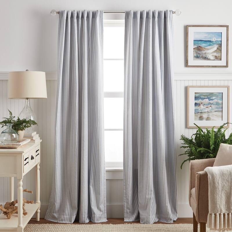 Martha Stewart Ticking Stripe Back Tab Curtain Panel Pair - 84-inch - Indigo