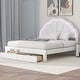 preview thumbnail 1 of 16, Queen Size Upholstered Platform Bed with Seashell Headboard, LED Lighting, and 2 Drawers - High-Density Comfort White