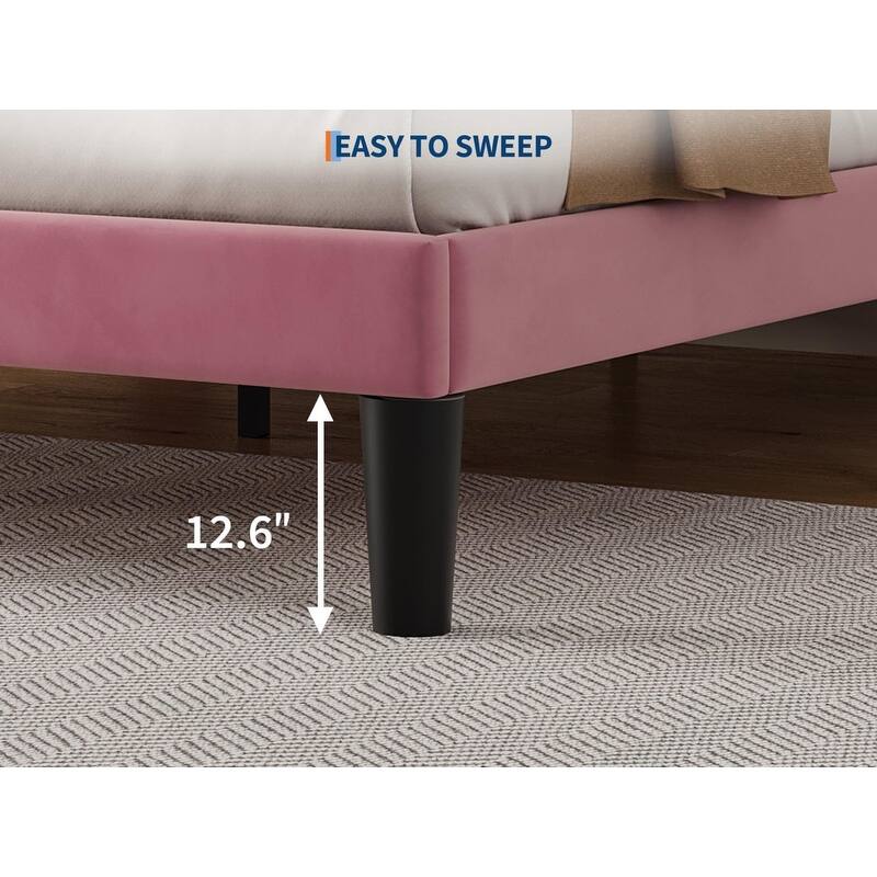 Velvet Upholstered Platform Bed Frame with Tufted Headboard