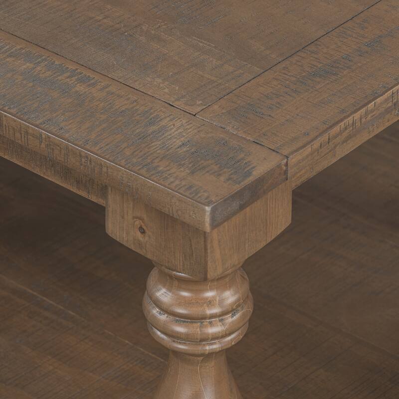Vintage Coffee Table Featuring Artistic Vase Column Legs and Luxurious Pine Veneer for Timeless Charm