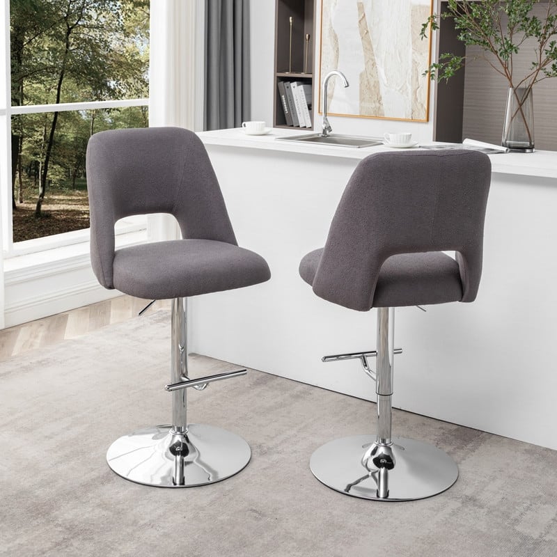 Best Quality Furniture Adjustable Textured Fabric Barstools with Chrome Finish Base (Set of 2)