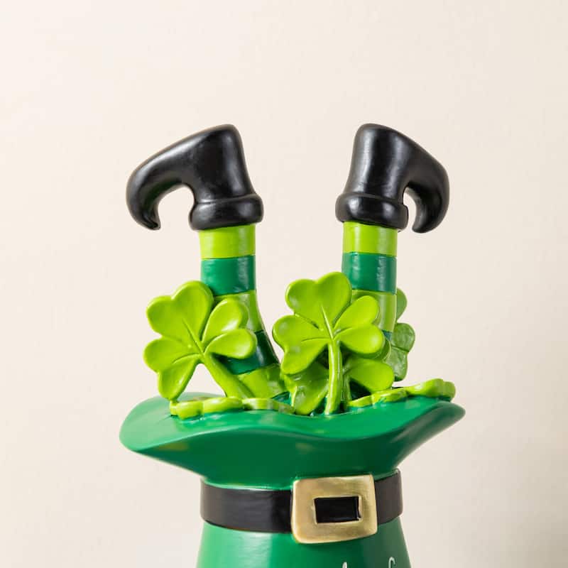 Glitzhome Set of 2 St Patrick's Resin Pot of Gold & Leprechaun Hat Table Decor