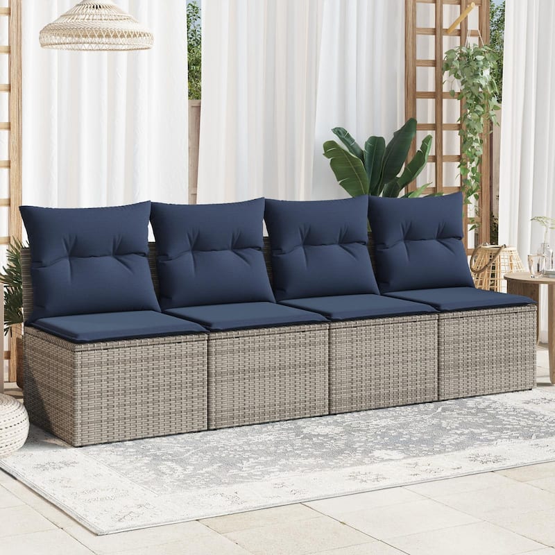 vidaXL Patio Sofa with Cushions Outdoor Seating Poly Rattan Black/Gray/Brown - Gray form-5