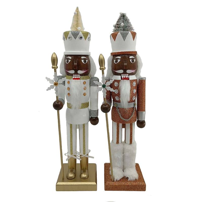 15" Silver and Gold Black Snowflake Nutcrackers, Set of 2