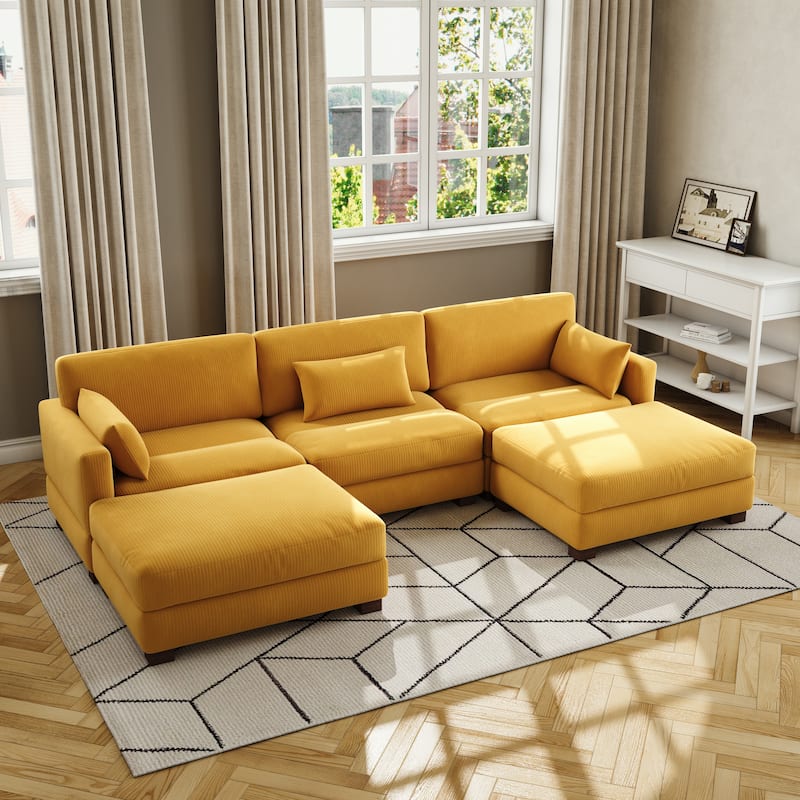 Corduroy Upholstered Modular Sectional Sofa for Living Room