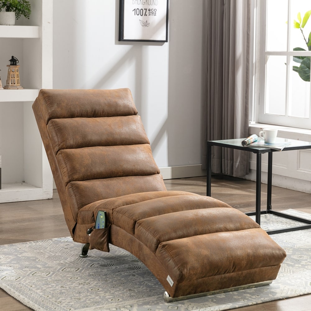 Roomfitters Linen Massage Chaise Lounge with Remote, Ergonomic Long Lounger for Bedroom, Office or Living Room