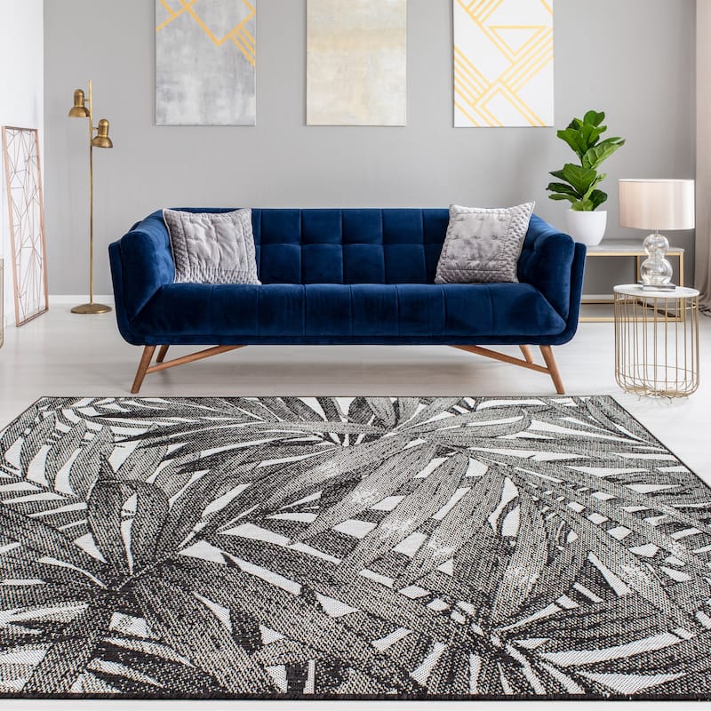 Jackson Collection - Grey/Black Palm Leaves Rug