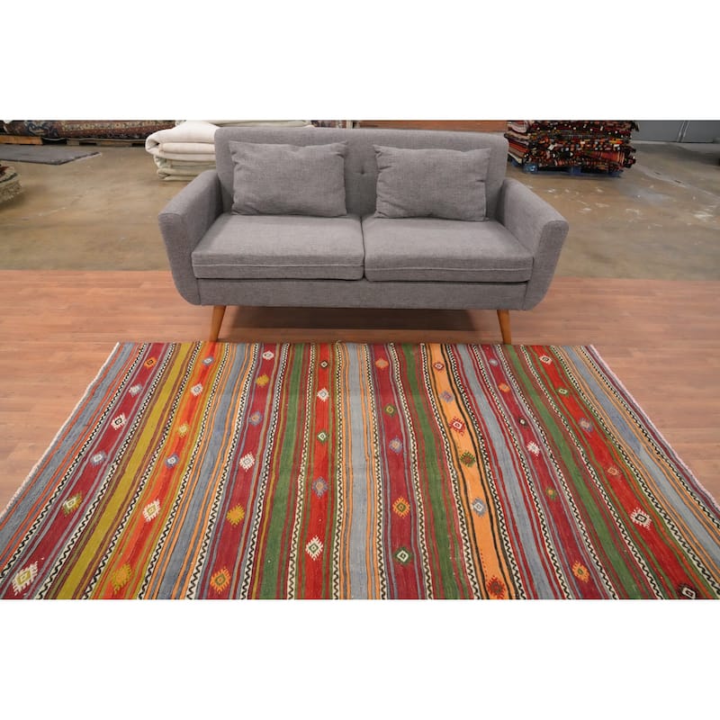 Hand Woven Oriental 100% Wool Carpet Southwestern Tribal Multi-Colored Kilim Area Rug - 7' 2'' X 4' 11''