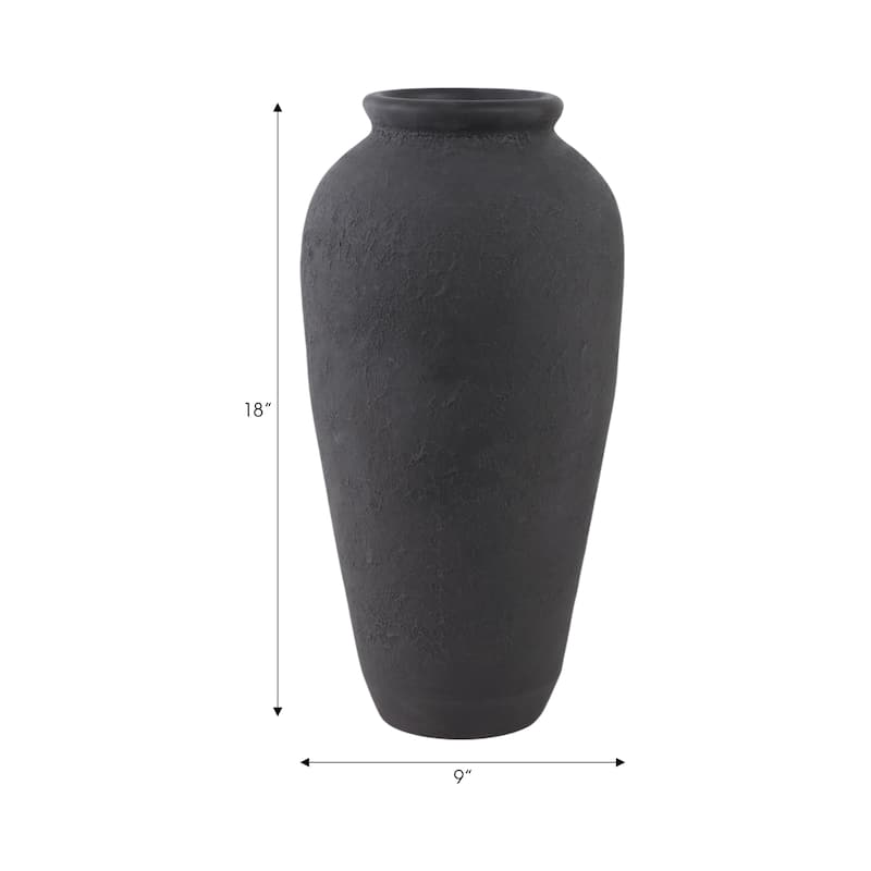 Terracotta Vase with Textured Design Height Finish - 18" Black