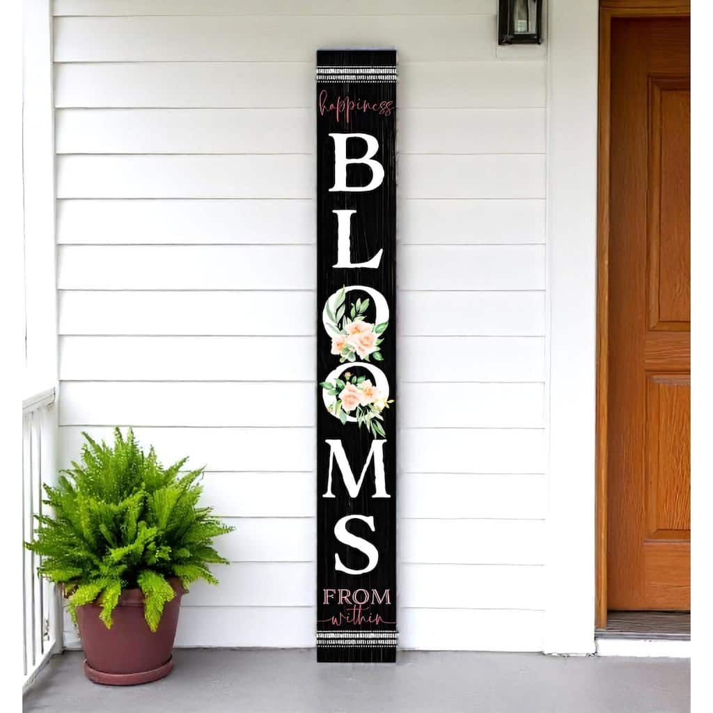 HomeRoots 72" Black And White Solid Wood Blooms Welcome Porch Sign