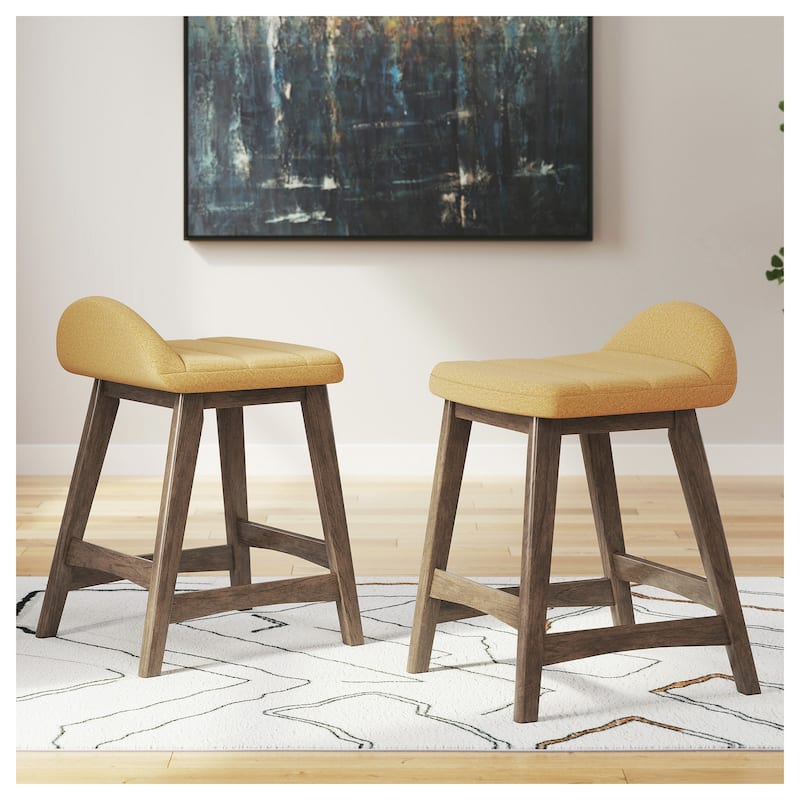 Signature Design by Ashley Lyncott Upholstered Counter Height Bar Stool (Set of 2) - 19"W x 20"D x 29"H - Yellow
