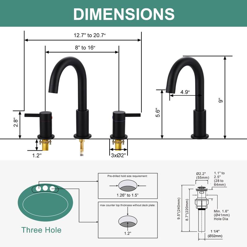 WOWOW 8 in. Widespread Double Handle Bathroom Faucet