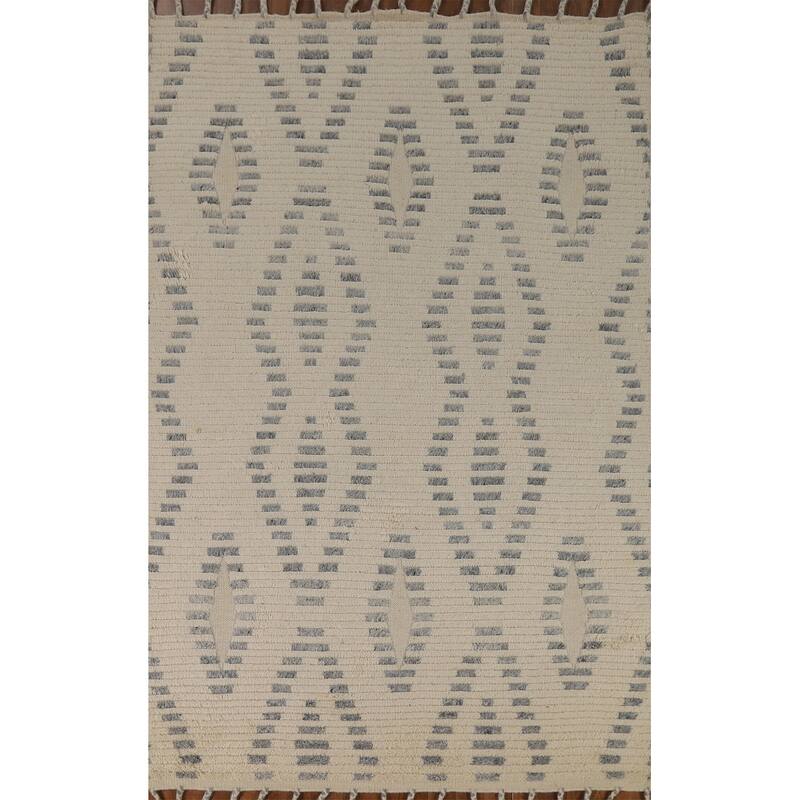 Striped Moroccan Indian Area Rug Handmade Wool Carpet - 5'1" x 8'1"