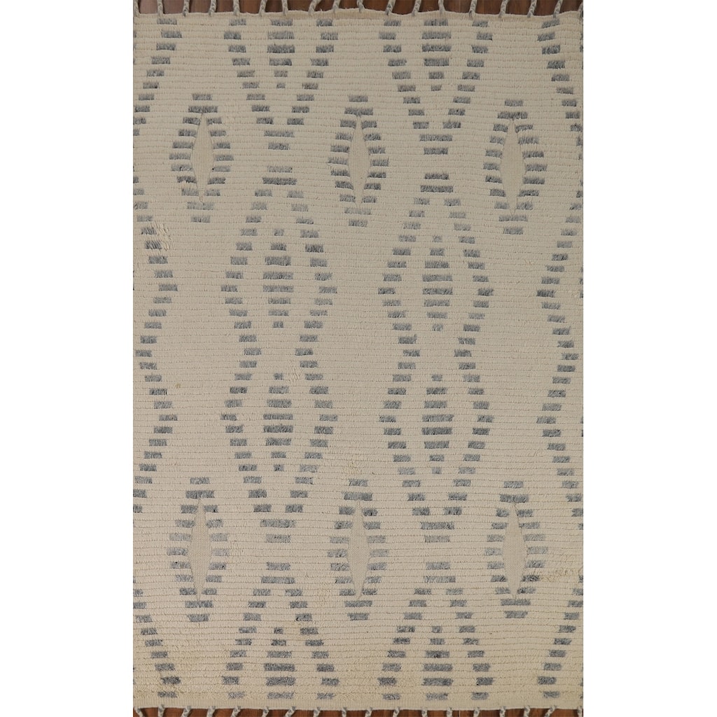 Striped Moroccan Indian Area Rug Handmade Wool Carpet - 5'1" x 8'1"