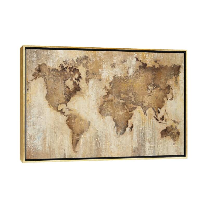 iCanvas "Map Of The World" by Liz Jardine Framed Canvas Print - Gold - 26x40