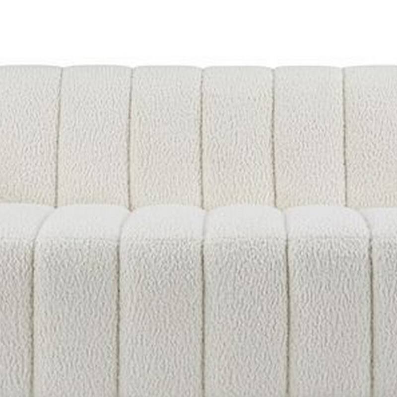 Sofa with Textured Fabric and Vertical Channel Tufting, White