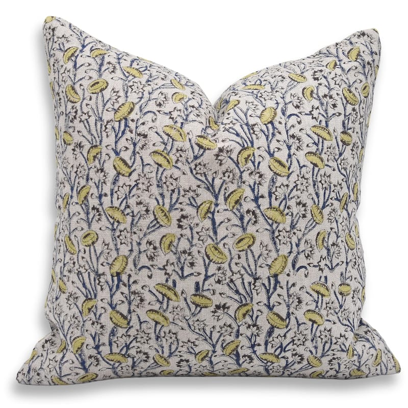 Linen Square Block print pillow Cover - Pishta - Pillow Covers - 18" x 18"