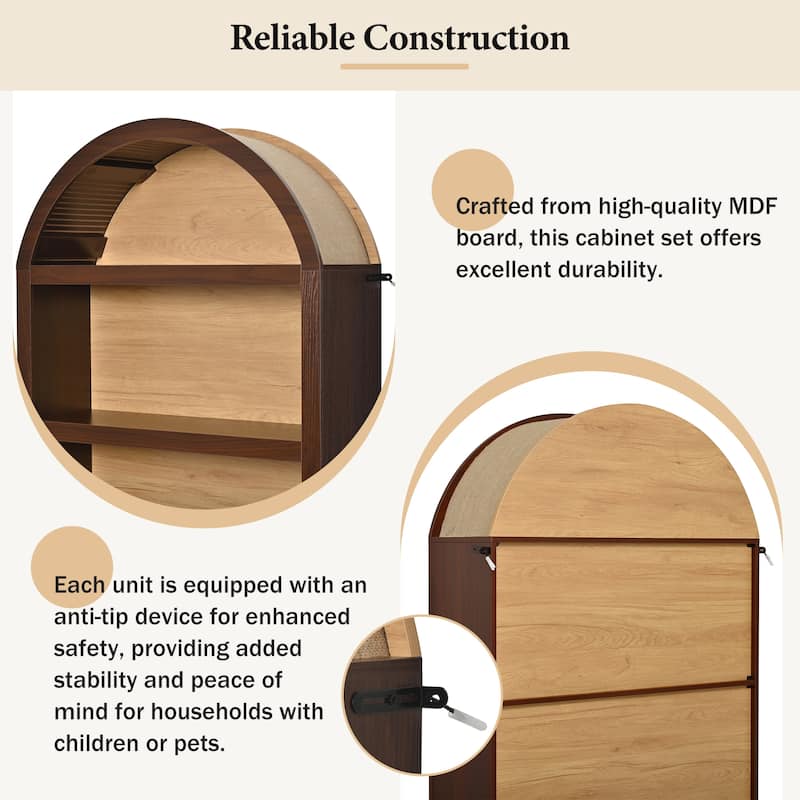 Freestanding Tall Bookshelves Set of 2, Farmhouse Two-Tone Open Storage Cabinet with Fabric Arched Top, 5-Tier Display Bookcase