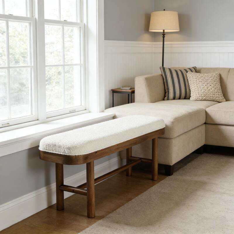 55-Inch Upholstered Entryway Bench, Solid Wood Shoe Bench