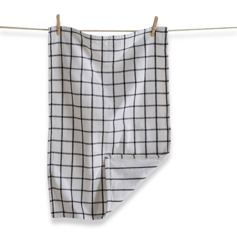 Classic Double Cloth Black Windowpane Cotton Kitchen Dishtowel 26L x 18W in.