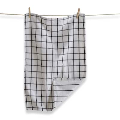 Classic Double Cloth Black Windowpane Cotton Kitchen Dishtowel 26L x 18W in.