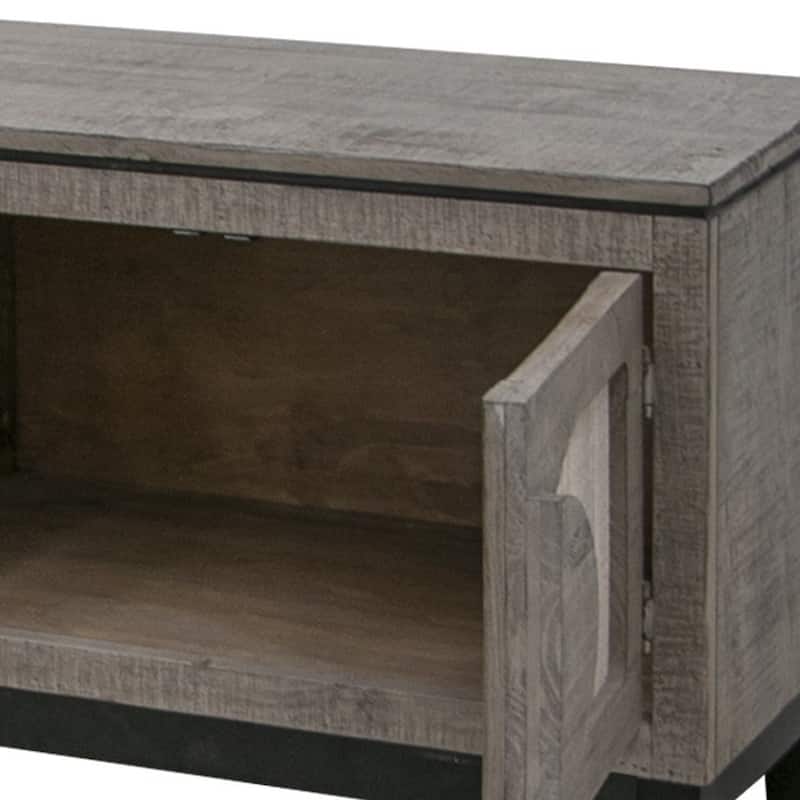 HomeRoots 93" Gray Solid Wood Cabinet Enclosed Storage Distressed TV Stand - 92.5' X '27' X '15.75