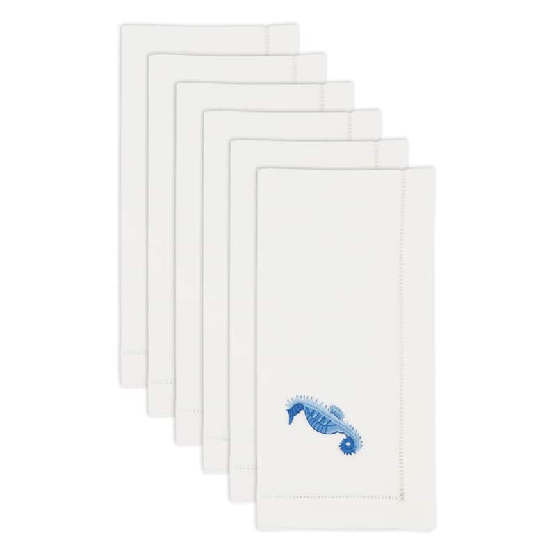 Seaside Splendor Embroidered Seahorse Napkin (Set of 6) - 20"x20"