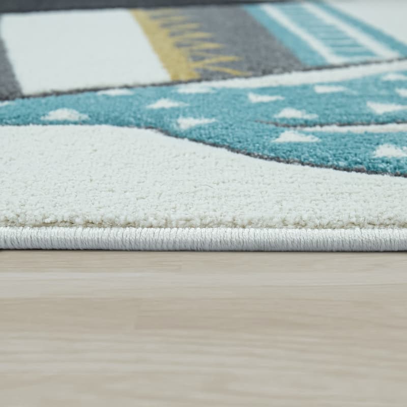 Kid's Rug for Children's Rooms in Beige Pastel Colors with Indian Tent