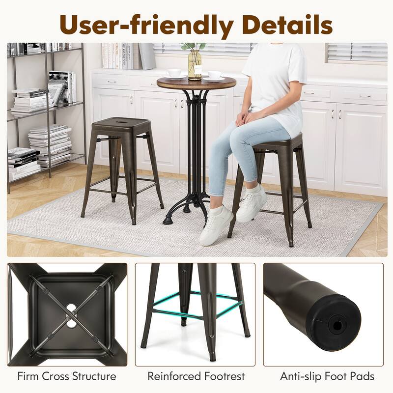 Gymax 24'' Metal Bar Stools Set of 4 w/ Square Seat Patio Bar Stools