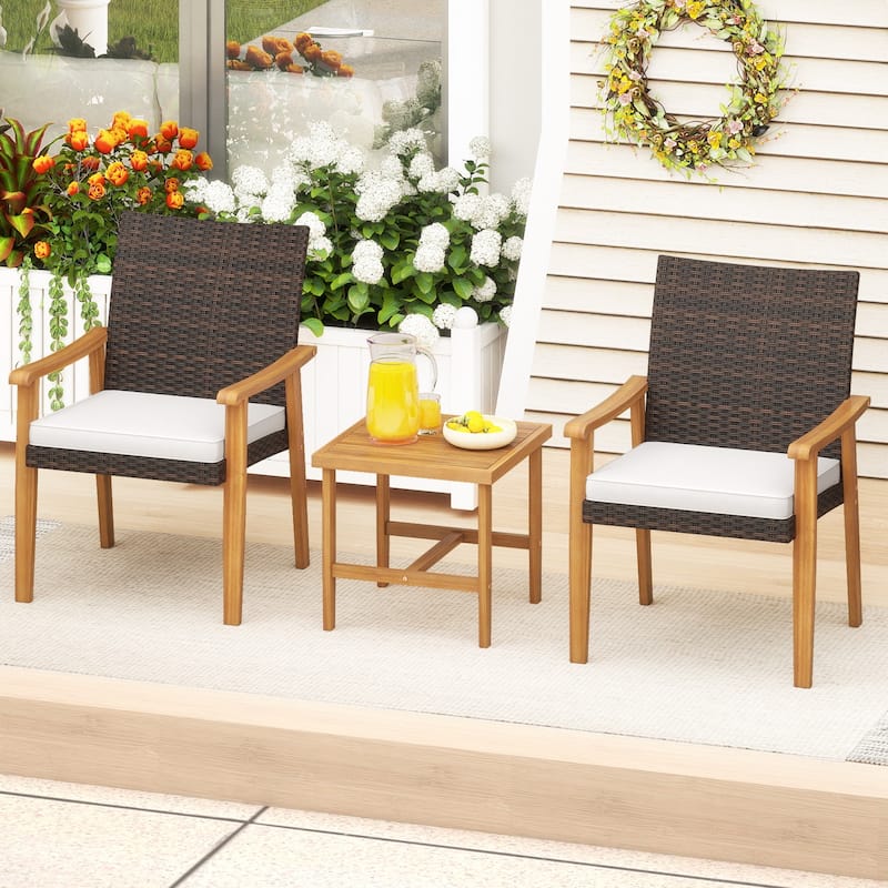 Gymax 3 PCS Patio PE Wicker Furniture Set w/Coffee Table & Cushions