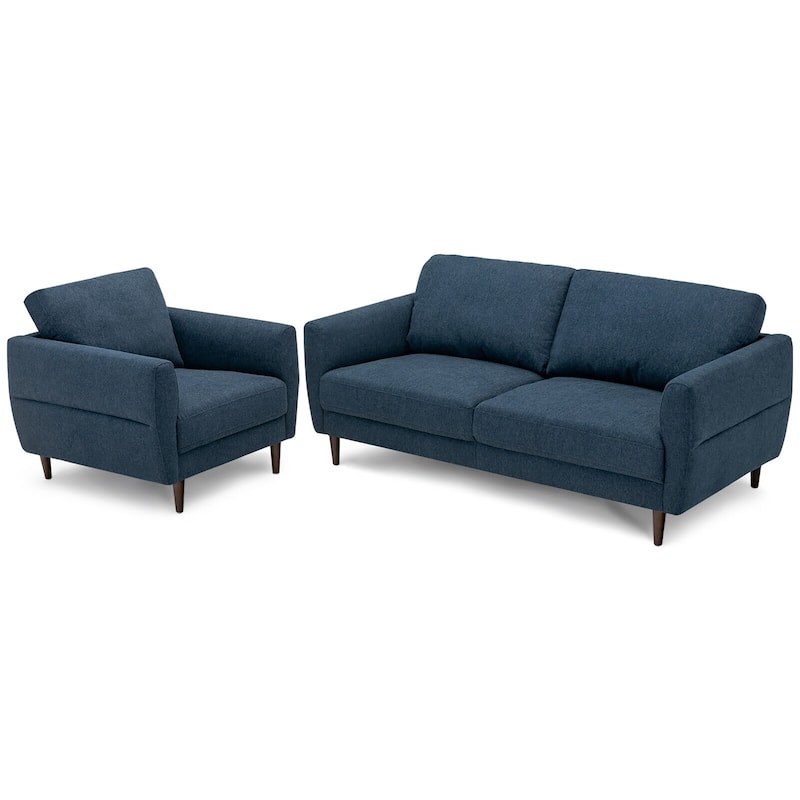 Gymax 2 Pieces Living Room Sofa Set Modern Fabric Sofa Couch & Accent - Navy