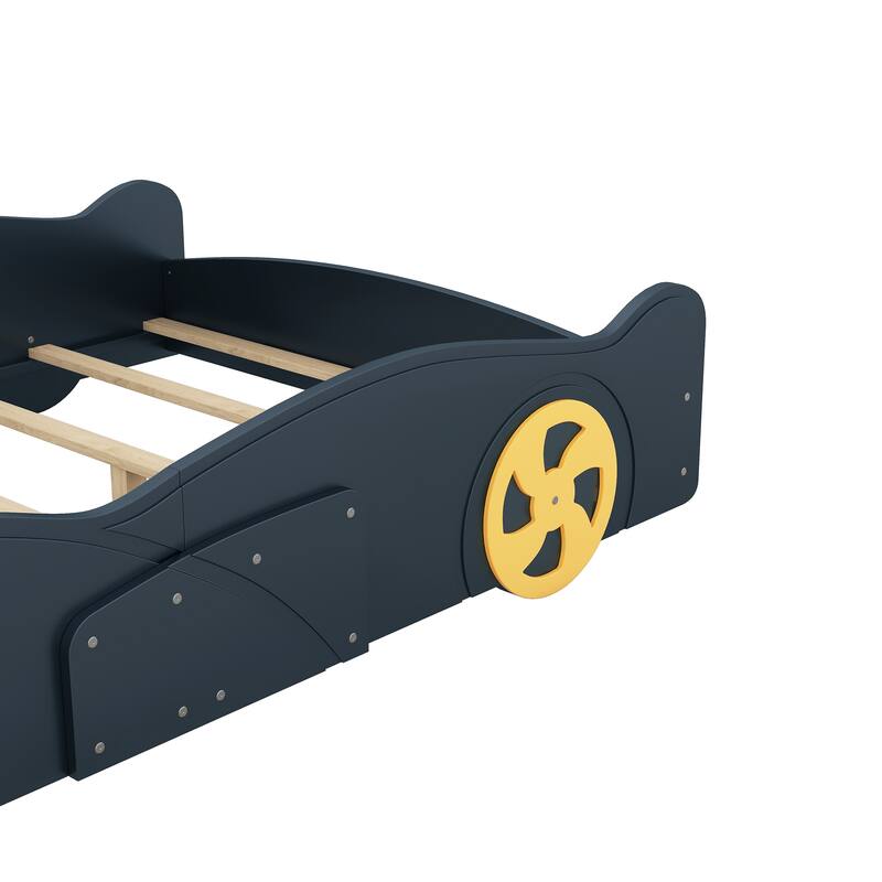 Twin/Full Size Race Car-Shaped Platform Bed with Wheels and Storage