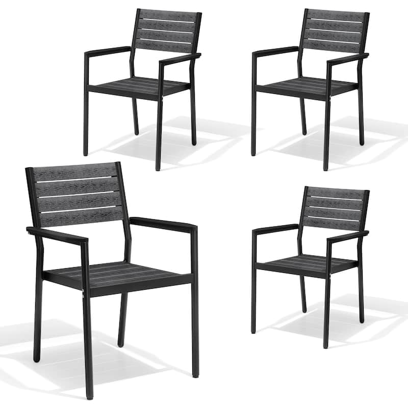Outdoor Aluminum Dining Chairs Modern Stackable Armchairs - Black - 4PC