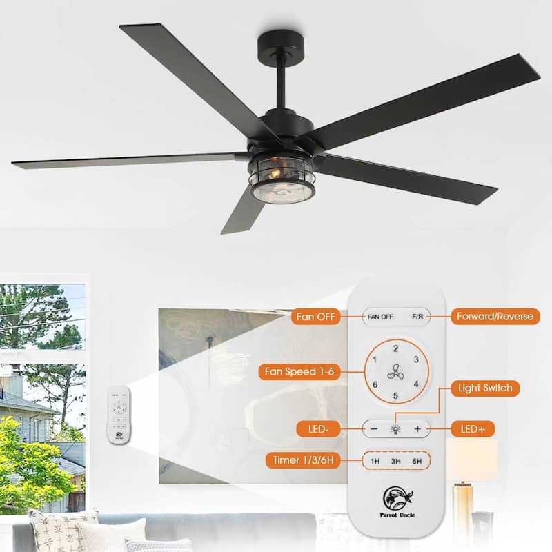 65" Black Wooden 5-Blade Industrial Ceiling Fan with Light and Remote