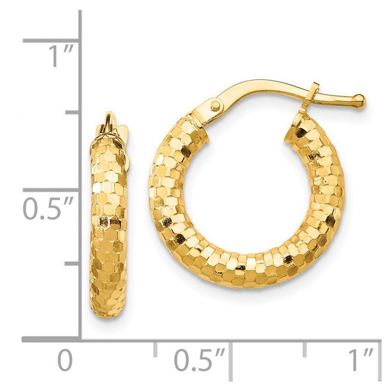 Curata 14k Yellow Gold 3x10mm Hollow Sparkle Cut Hoop Earrings