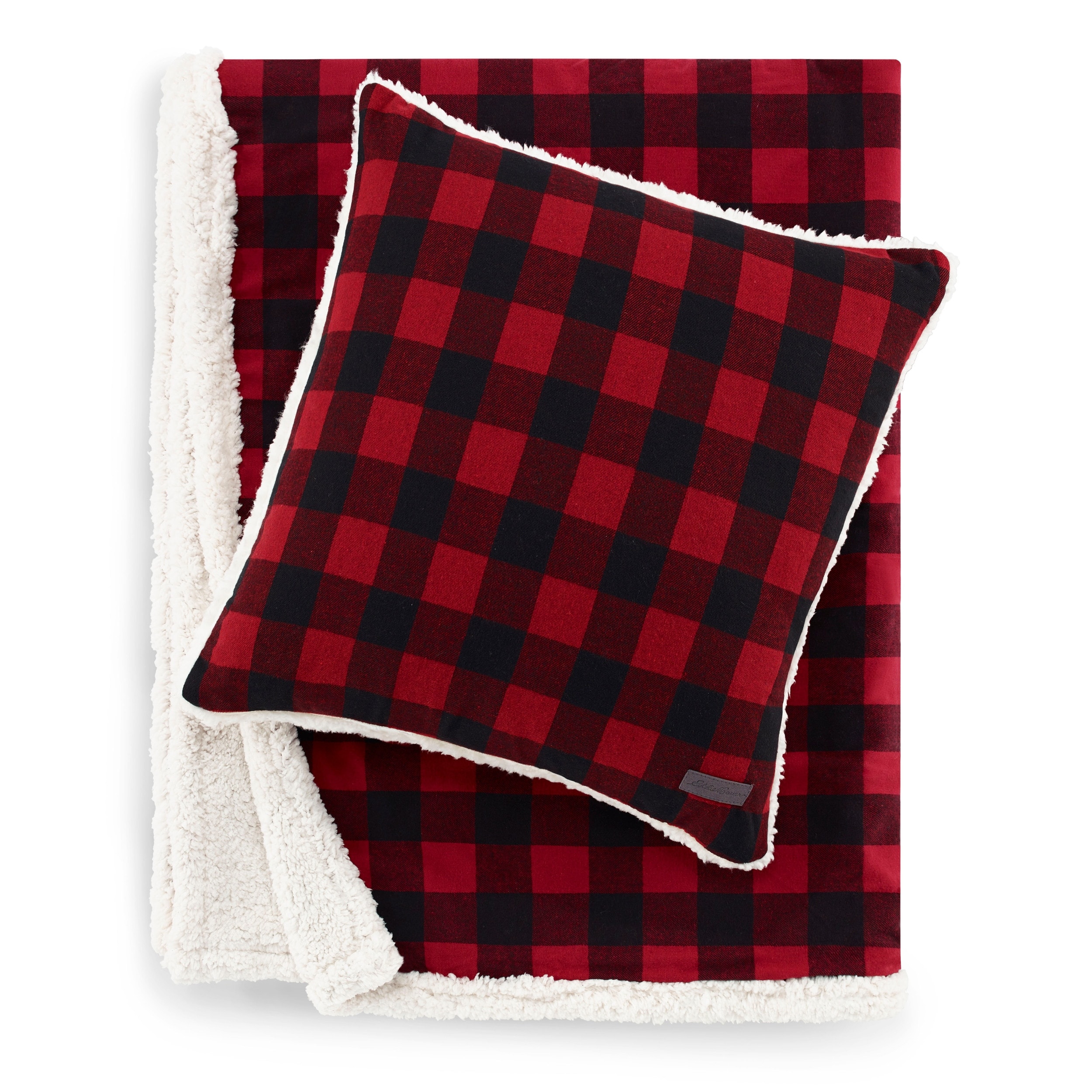 Eddie Bauer Cabin Plaid Red Sherpa Throw and Pillow Set