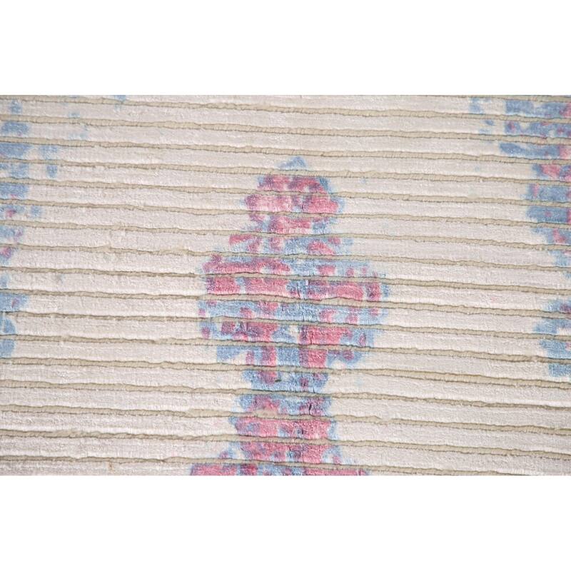 Striped Abstract Indian Accent Rug Handmade Wool Carpet - 3'11"x 5'10"