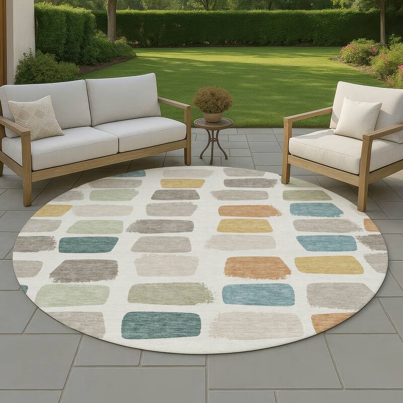 Machine Washable Indoor/ Outdoor Casual Hoppy Chantille Rug - Ivory - 8' x 8'