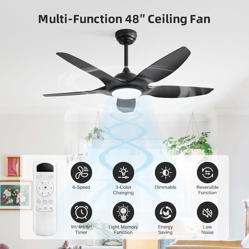 Sofucor 48 Inch Propeller Ceiling Fan with Light and Remote,Dimmable Memory LED - Quiet DC Motor,6 Speeds 5500CFM High Velocity