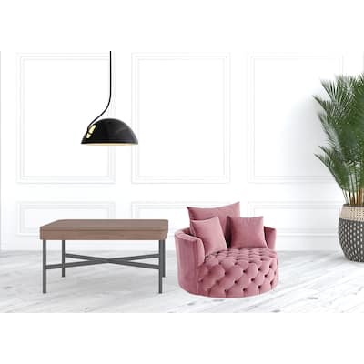 HomeRoots 43" Pink Velvet Solid Color Barrel Chair - 43